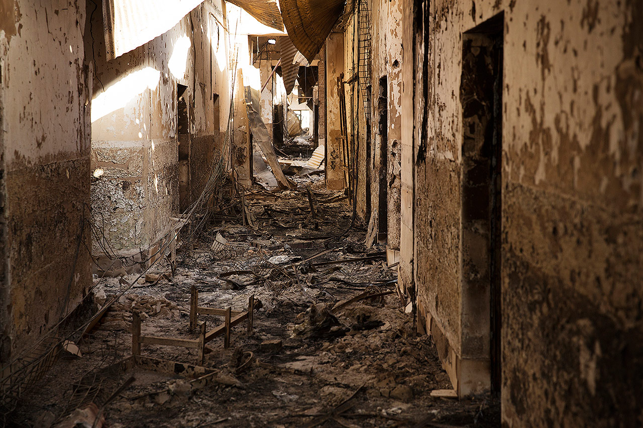 The main corridor of the MSF hospital in Kunduz after the 3 October airstrikes. Victor J Blue/MSF