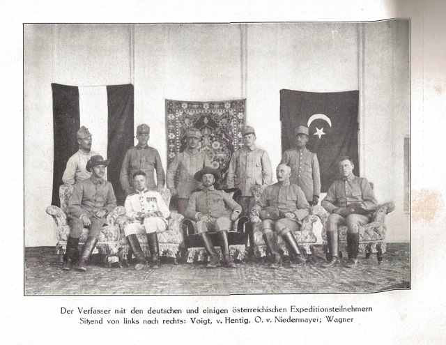 The expedition after their arrival in Kabul, with Hentig (seated, 2nd from left) and Niedermayer (seated 3rd from l.). Photo from: Niedermayer's book, In der Glutsonne Irans.