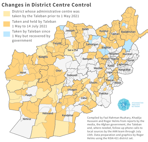 Map 1: Changes in district centre control as of 14 July 2021 Image: Roger Helms 