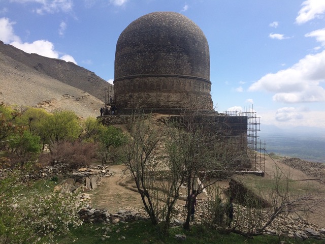 The back (west-facing) view of Topdara stupa from April 2019 after ACHCO excavated the base of the stupa. Photo: Jelena Bjelica, 2019.
